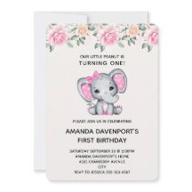 Convite de Aniversário com Elefante Rosa e Bordadu