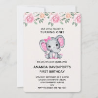 Convite de Aniversário com Elefante Rosa e Bordadu