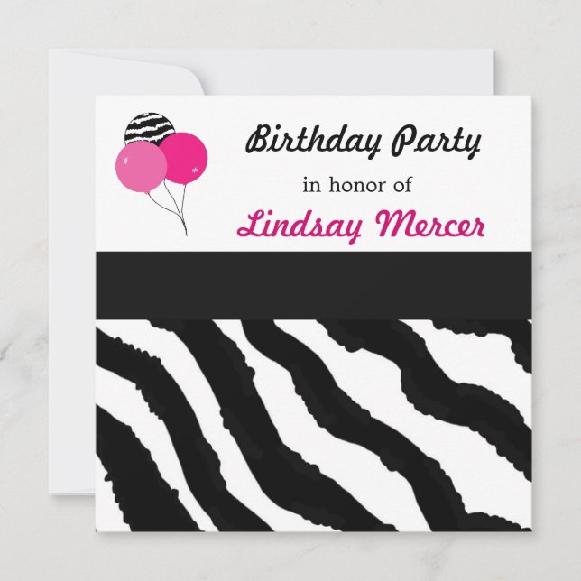Convite de Aniversário com Estampa de Zebra (Frente)