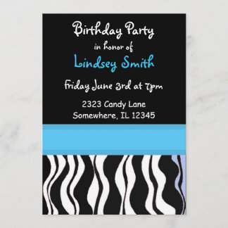 Convite de Aniversário com Estampa de Zebra Azul e