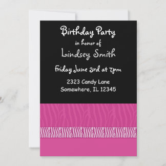 Convite de Aniversário com Estampa de Zebra Rosa e