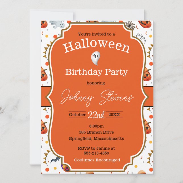 Convite de aniversário com fantasia de Halloween (Frente)