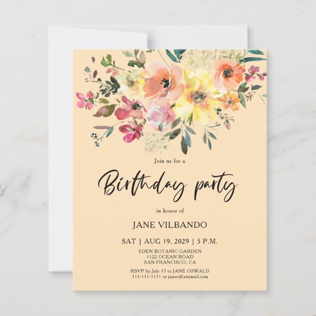 Convite de Aniversário com Floral de Primavera Eco (Frente)