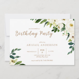 Convite de Aniversário com Flores Brancas Caindo