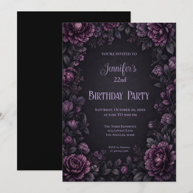 Convite de Aniversário com Flores Mal-Humoradas Ro (Frente/Verso)