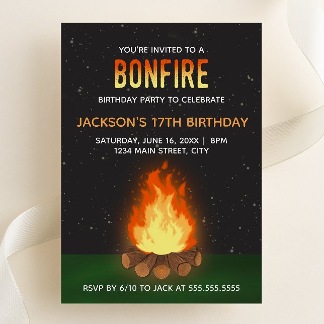 Convite de Aniversário com Fogueira (Bonfire Party Invitation | Birthday, Retirement, Summer Party)