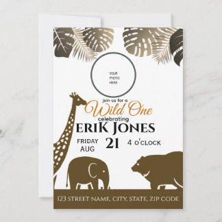 Convite de aniversário com foto de animais Safari