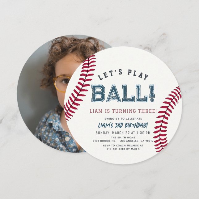 Convite de Aniversário com Foto de Beisebol Vamos  (Frente/Verso)
