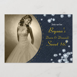 Convite de Aniversário com Foto de Denim Escuro e 