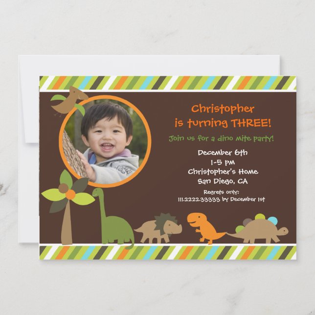 Convite de Aniversário com Foto de Dinossauro (Frente)
