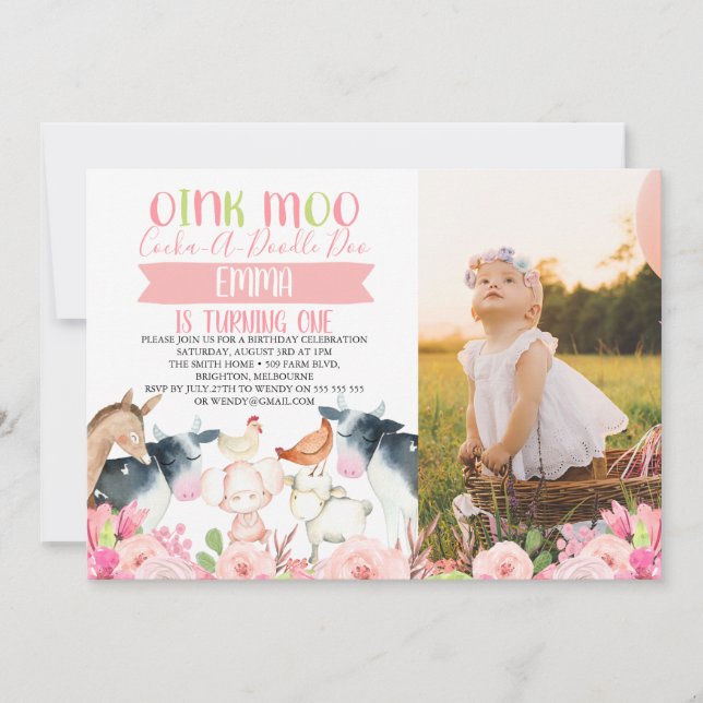 Convite de Aniversário com Foto de Fazenda Floral  (Frente)