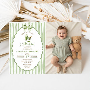 Convite de Aniversário com Foto de Matcha e Laço V