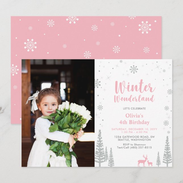 Convite de Aniversário com Foto de Menina no País  (Frente/Verso)