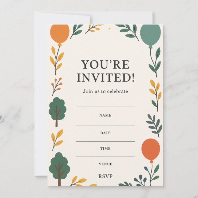 Convite de aniversário com foto de volta | Balões (Frente)