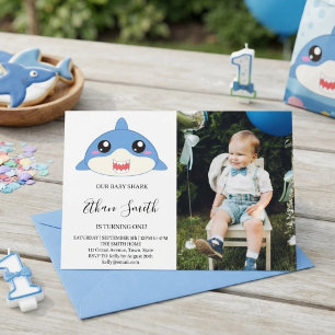 Convite de Aniversário com Foto do Bebê Tubarão Fo