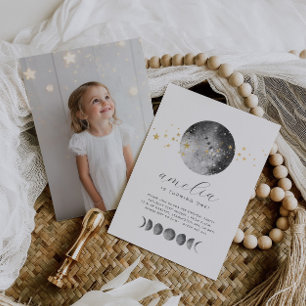 Convite de Aniversário com Foto e Fases da Lua em 