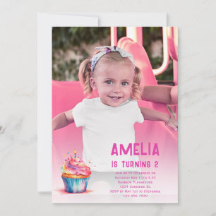 Convite de Aniversário com Foto Menina Cupcake Ros