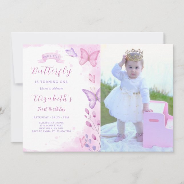 Convite De Aniversário Com Foto Para Borboleta (Frente)