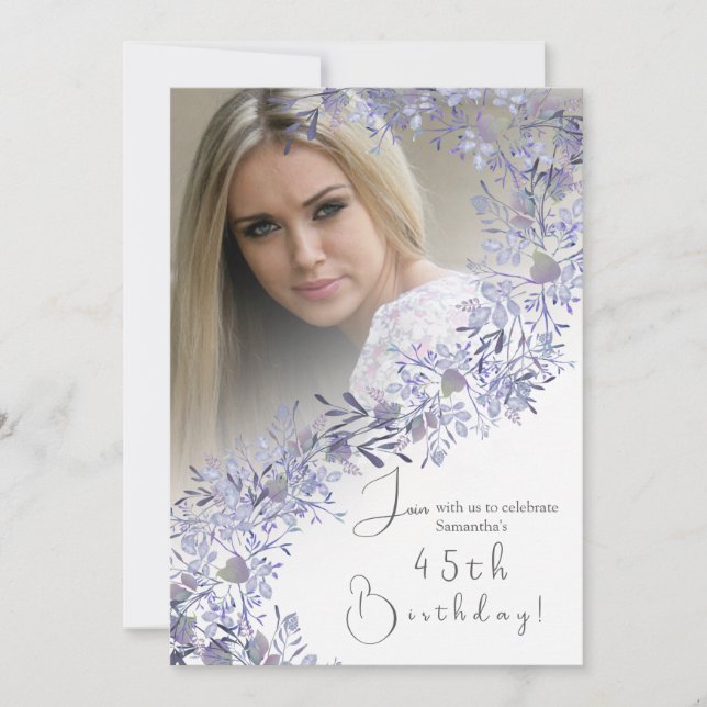 Convite de Aniversário com Foto Vintage de Lavanda (Frente)