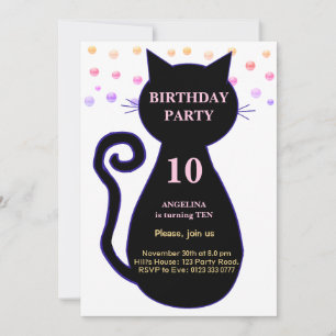 Convite de Aniversário com Gato e Confetes Multico