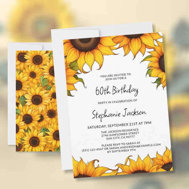 Convite de Aniversário com Girassol Brilhante (🌻 Embrace Sunflower Splendor: 60th Birthday Invitations! 🌼)