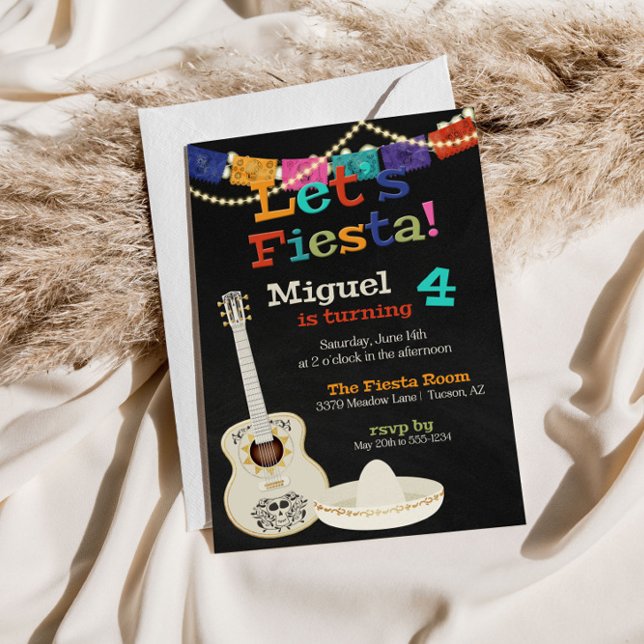 Convite de Aniversário com Guitarra Let's Fiesta (Criador carregado)