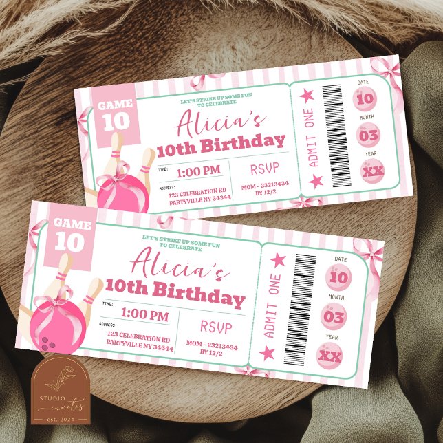 Convite de Aniversário com Ingresso de Boliche com (Criador carregado)