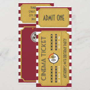 Convite de aniversário com ingresso de cinema para