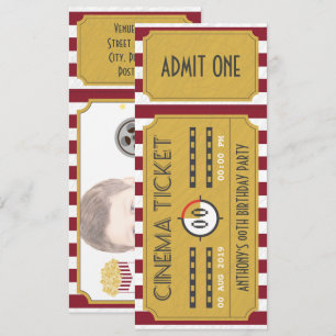 Convite de aniversário com ingresso de cinema para