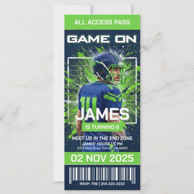 Convite de Aniversário com Ingresso de Futebol de  (Frente)