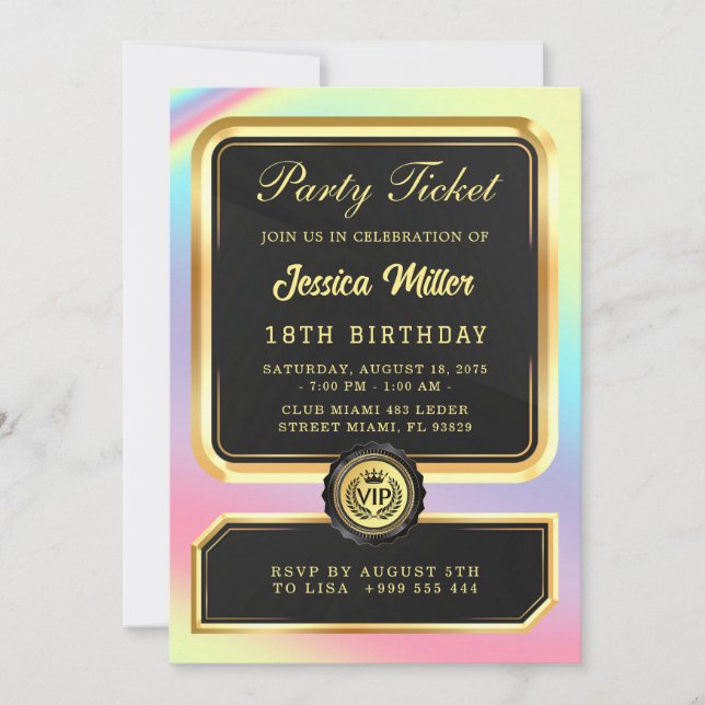Convite de Aniversário com Ingresso para Festa VIP (Frente)