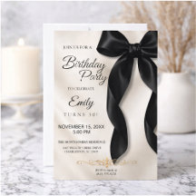 Convite de Aniversário com Laço Preto Elegante
