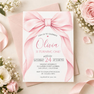 Convite de aniversário com laço rosa