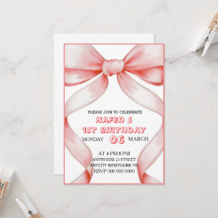 Convite de Aniversário com Laço Rosa, Convite de A
