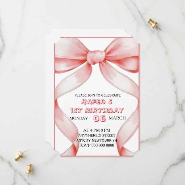 Convite de Aniversário com Laço Rosa, Convite de A (Frente/Verso In Situ)