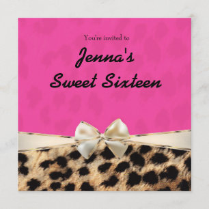 Convite de Aniversário com Laço Rosa e Leopardo Gu