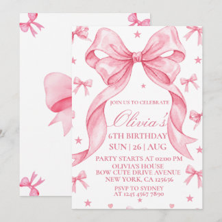 Convite de Aniversário com Laço Rosa, Festa de Ani