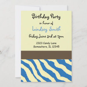 Convite de Aniversário com Listras de Zebra Azul e