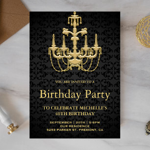Convite de Aniversário com Lustre Vintage em Doura