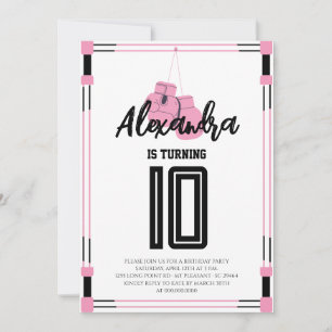 Convite de Aniversário com Luvas de Boxe Rosa