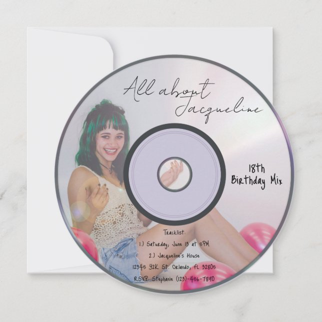 Convite de aniversário com música de garotas retrô (Frente)
