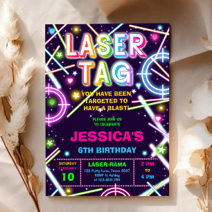 Convite de Aniversário com Neon de Laser Tag
