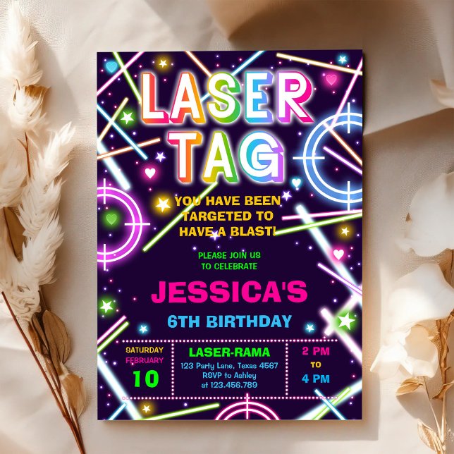 Convite de Aniversário com Neon de Laser Tag (Criador carregado)