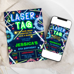 Convite de Aniversário com Neon e Laser Tag