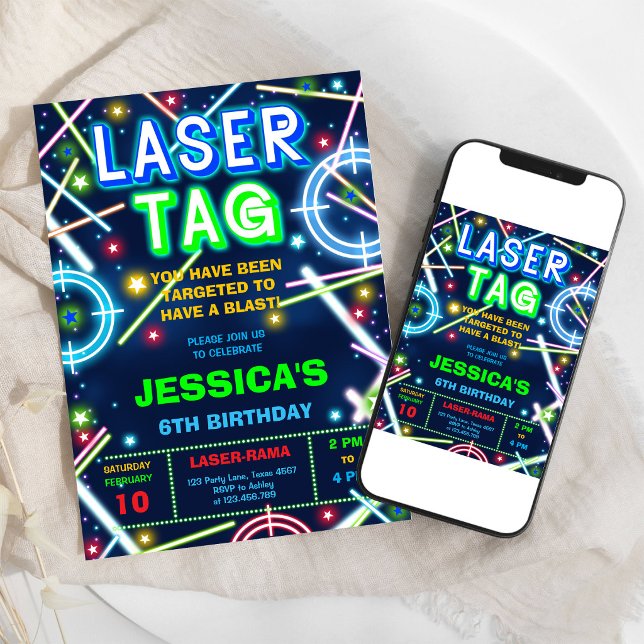 Convite de Aniversário com Neon e Laser Tag (Criador carregado)