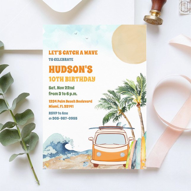 Convite de Aniversário com Ondas na Praia (Criador carregado)