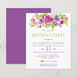 Convite de aniversário com orçamento floral rústic