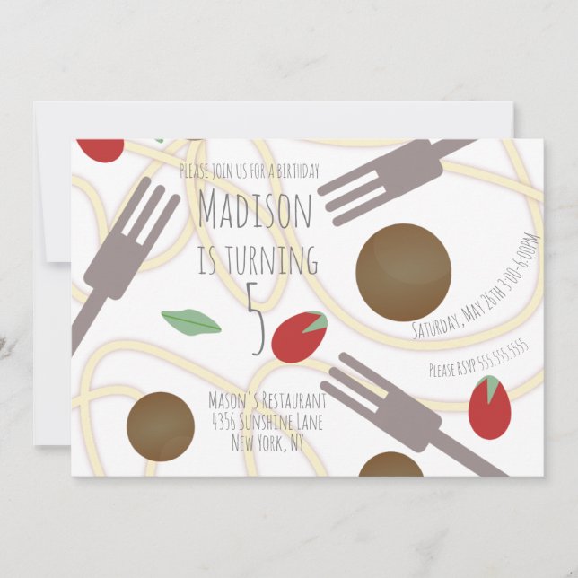 Convite de Aniversário com Prato de Espaguete (Frente)