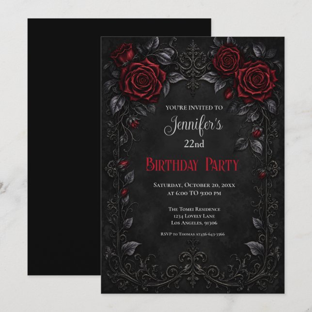 Convite de Aniversário com Rosas Vermelhas Elegant (Frente/Verso)