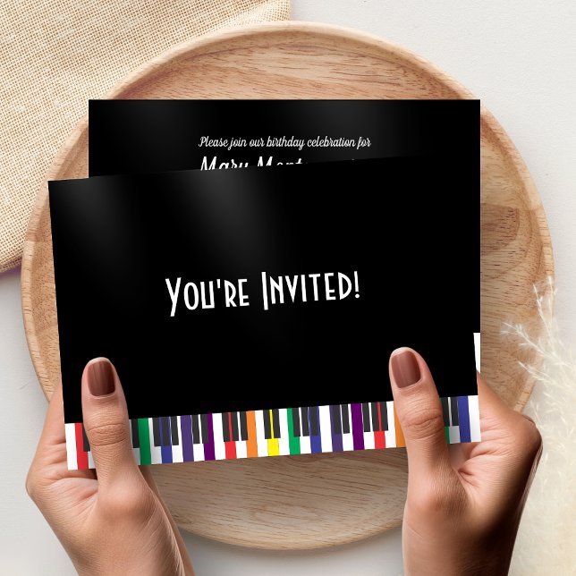 Convite de Aniversário com Teclas de Piano Arco-Ír (Rainbow Piano Keys Musical Birthday Party Invitation)